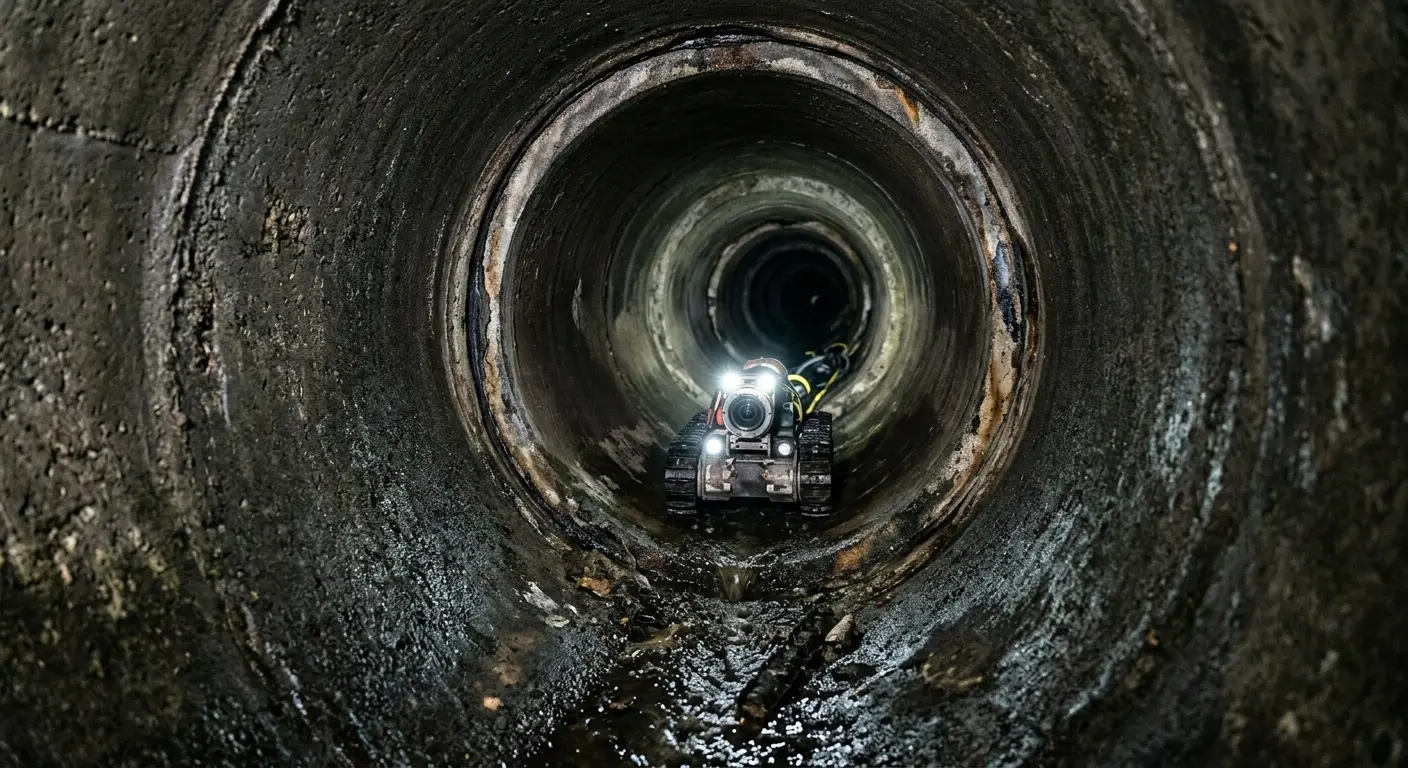 Robotic sewer camera inspecting pipe interior for Drain Snake Service in Angleton